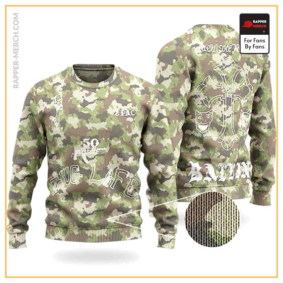 2Pac Memorable Body Tattoos Camouflage Wool Sweatshirt RM0310