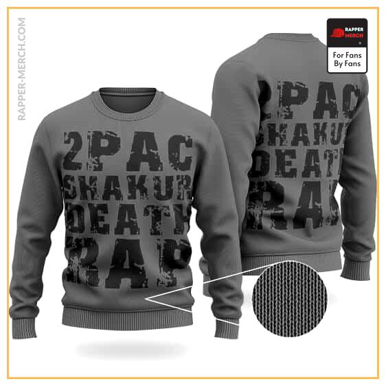 2Pac Shakur Death Rap Typography Dark Gray Wool Sweater RM0310