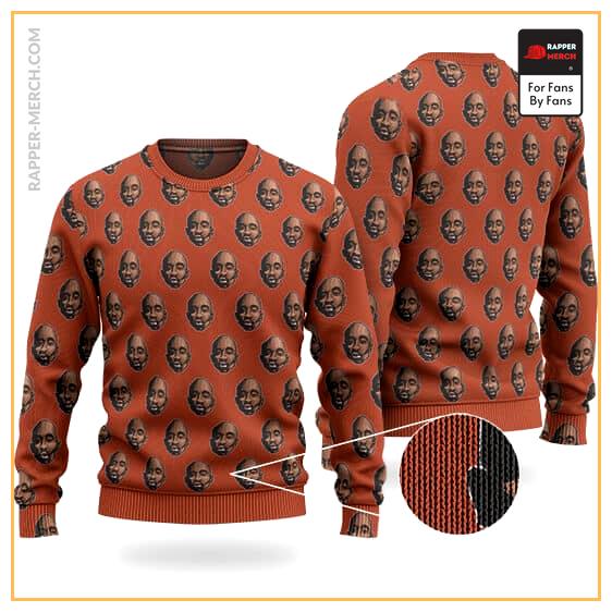 2Pac Shakur Head Cut-Out Art Pattern Wool Sweatshirt RM0310