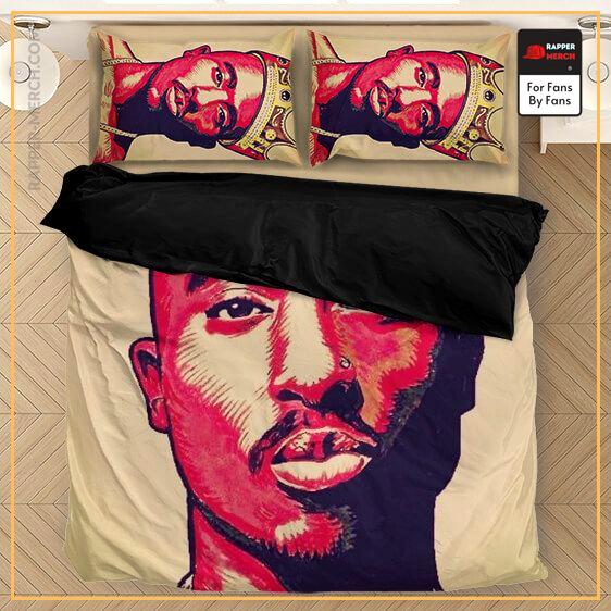 2pac Shakur Thug Wearing A Crown Brown Simple Bedding Set RM0310
