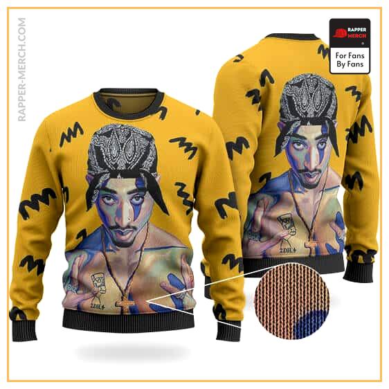 Awesome 2pac Shakur Thug Life Pose Yellow Wool Sweater RM0310