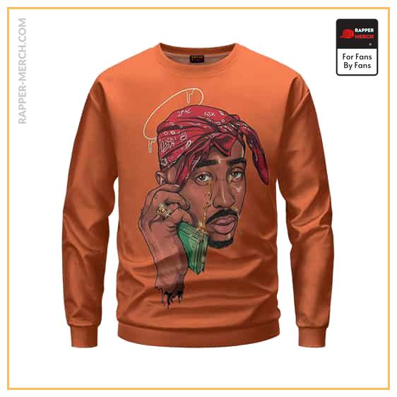 Awesome Tupac Shakur Drip Artwork Orange Sweatshirt RM0310