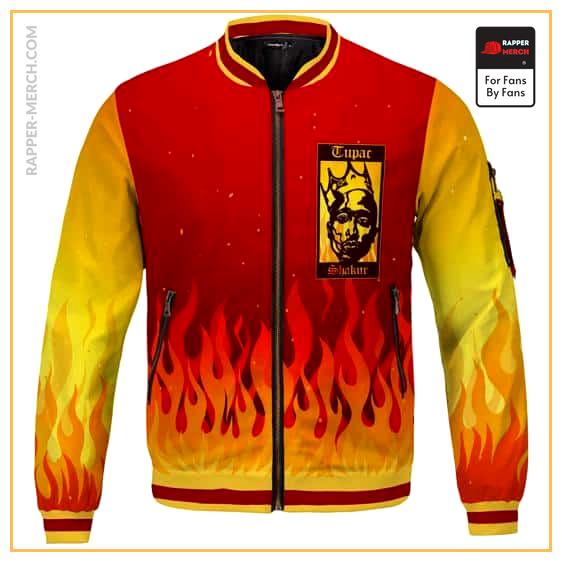 Tupac Shakur Face Logo Flame Pattern Thug Life Varsity Jacket RM0310