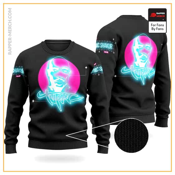 Cool 2Pac Shakur Neon Lights Tribute Artwork Wool Sweatshirt RM0310
