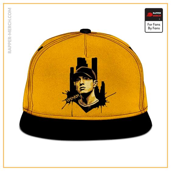 Cool Eminem Portrait Detroit City Art Yellow Snapback Hat RM0310