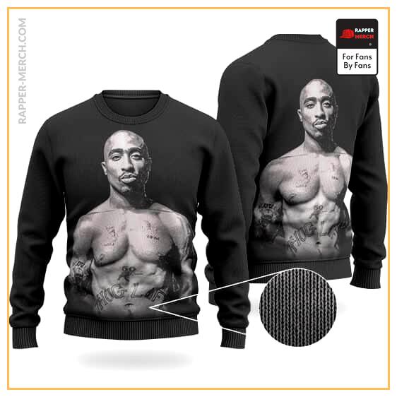Cool Tupac Shakur Tattoed Half Body Black Wool Sweater RM0310