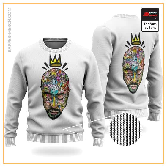 Crowned King Tupac Face Doodle Artwork Wool Sweatshirt RM0310