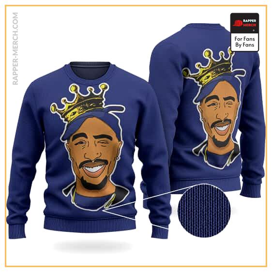 Crowned Tupac Cartoon Head Royal Blue Wool Sweatshirt RM0310