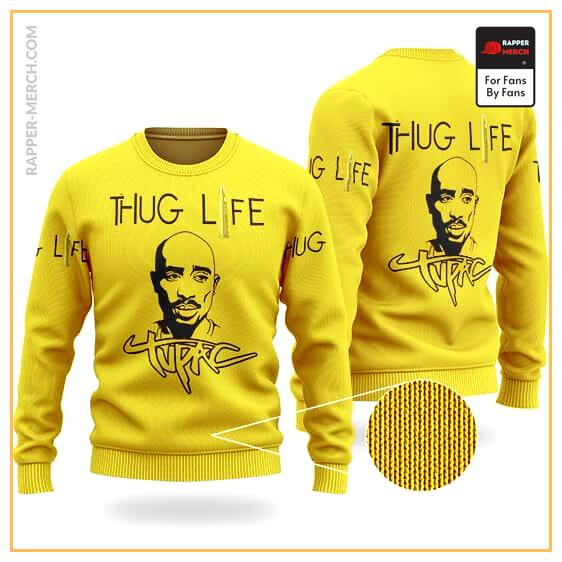 Dope Tupac Logo Thug Life Bullet Yellow Wool Sweatshirt RM0310