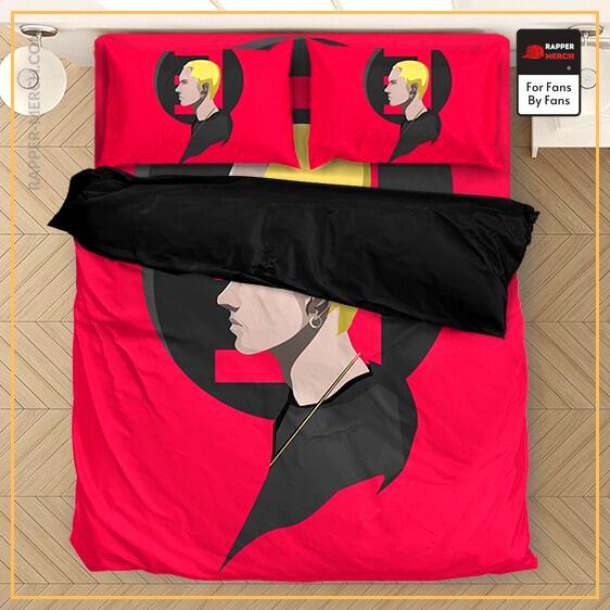 Eminem’s Side View Portrait And Logo Torch Red Bed Linen RM0310