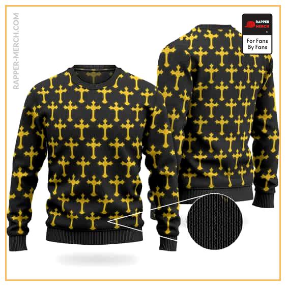 Gold Cross Exodus Tattoo Pattern 2Pac Black Wool Sweater RM0310