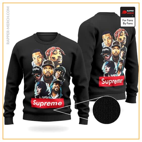 Greatest West Coast Iconic Rappers Black Wool Sweatshirt RM0310
