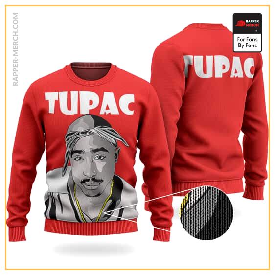 Iconic Rapper Tupac Monochrome Art Red Wool Sweatshirt RM0310