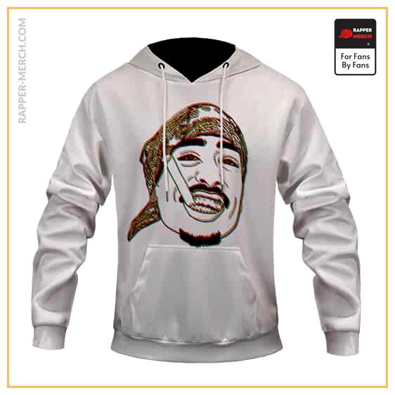 Psychedelic Smoking Tupac Shakur Glitch Art White Hoodie RM0310