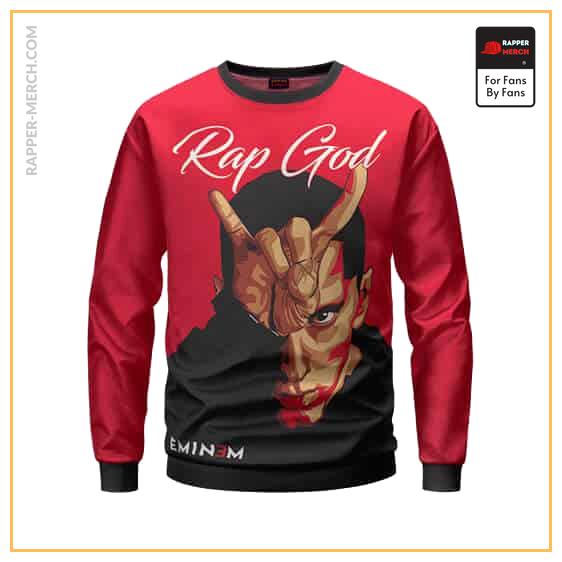 Rap God Eminem Iconic Devil Horn Pose Red Crewneck Sweater RM0310