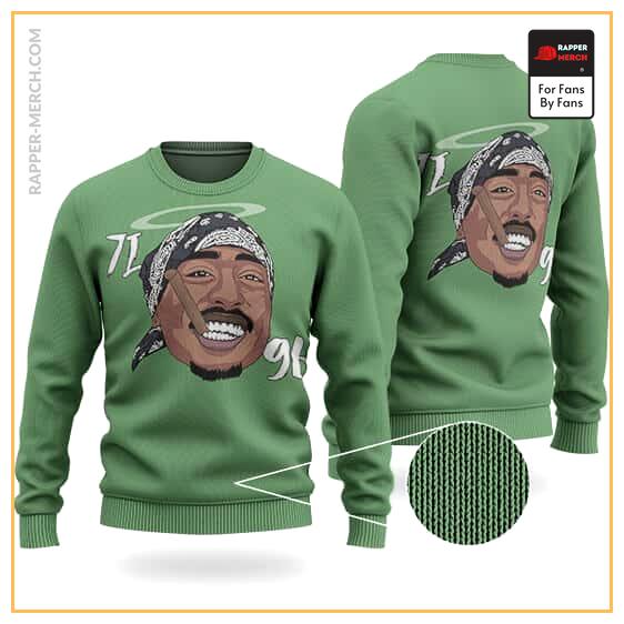 Rap Icon Smoking 2Pac Life Tribute Green Wool Sweatshirt RM0310