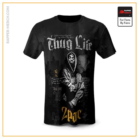 Thug Life Rapper 2Pac Shakur Art Black T-Shirt RM0310