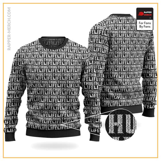 Thug Life Tupac Body Tattoo Pattern Black Wool Sweater RM0310
