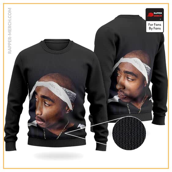 Tupac Makaveli Iconic Head Bandana Black Wool Sweater RM0310