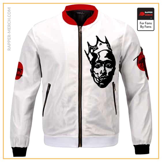 Tupac Shakur Crowned Face Silhouette White Bomber Jacket RM0310