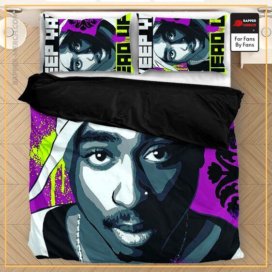 Tupac Shakur Keep Ya Head Up Purple Green Cool Bedding Set RM0310