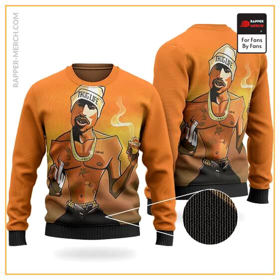 Tupac Smoking Blunt And Middle Finger Art Wool Sweatshirt RM0310