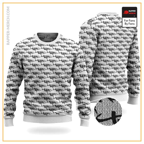 Tupac Typography Logo Pattern White Wool Sweatshirt RM0310