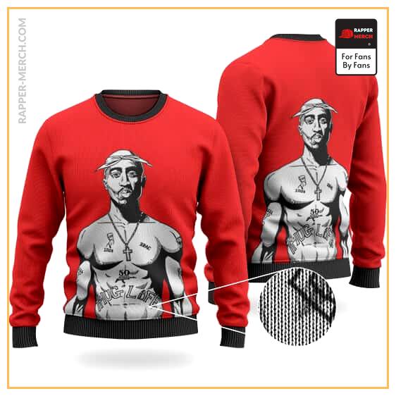 Unique Tupac With Body Tattoos Fan Art Red Wool Sweater RM0310