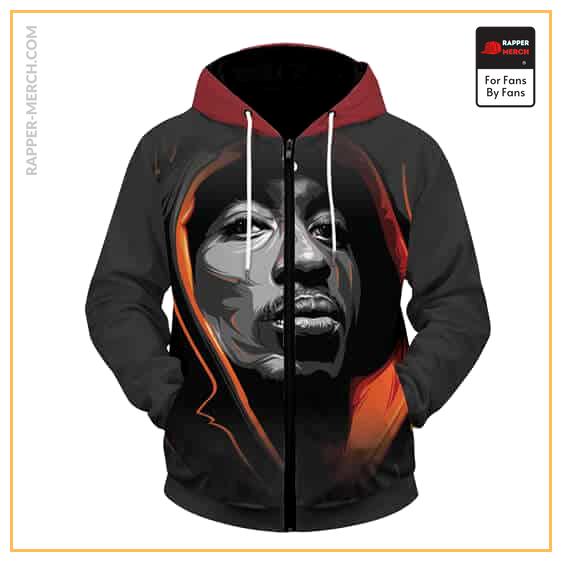 Tupac Shakur Cool Vectorized Artwork Gray Zip Up Hoodie RM0310