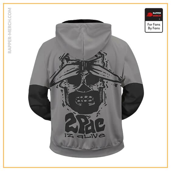 2Pac Is Alive Awesome Gray Skull Artwork Zip Up Hoodie RM0310